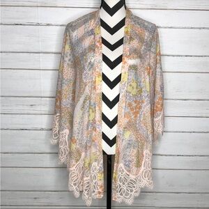 Victoria's Secret Floral Lace Trim Open Front Boho Kimono Xs/Small